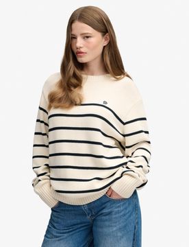 Superdry Damen OverGrößed Streifen-pullover White - Größe: 42