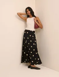 Polka Dot Maxi A-Line Skirt Black female