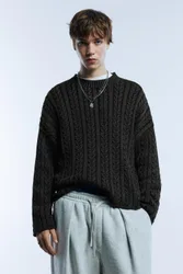 Acid Wash Cable-Knit Sweater (Size: )