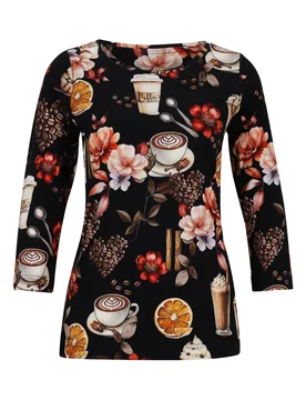 U-Boot-Shirt 3/4 Arm Rippe bedruck female - 42 - FashionsVida