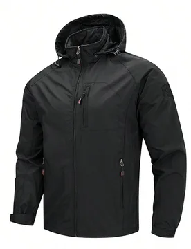 Pieza Chaqueta cortavientos negra con múltiples bolsillos para hombre, abrigo deportivo de primavera - Shein - FashionsVida