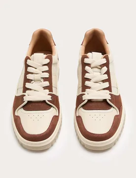 Leather Lace Up Skate Trainers Light Tan Mix male - Autograph - FashionsVida