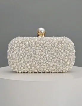 Pieza Elegante bolso de mano de noche de perla beige, bolso de lujo con brillantes de mujer para boda y fiesta - Shein - FashionsVida