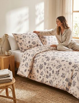Completo letto con stampa autunnale - marrone scuro