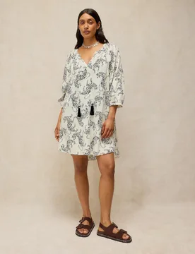 Pure Cotton V-Neck Tie Detail Beach Dress White Mix female - White stuff - FashionsVida