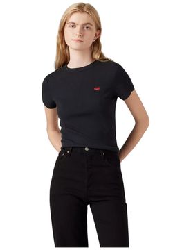 T-shirt nera cropped a coste logo piccolo A7419 0014
