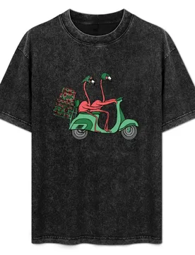 Pink Flamingos on scooter T-Shirt Basic Solid Tee for Daily Use - Aliexpress - FashionsVida