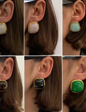 Y2K Colorful Resin Square Golden Stud Earrings Women Summer Stainless Steel 18k Plated Candy Charm Waterproof Jewelry Gift - Aliexpress - FashionsVida