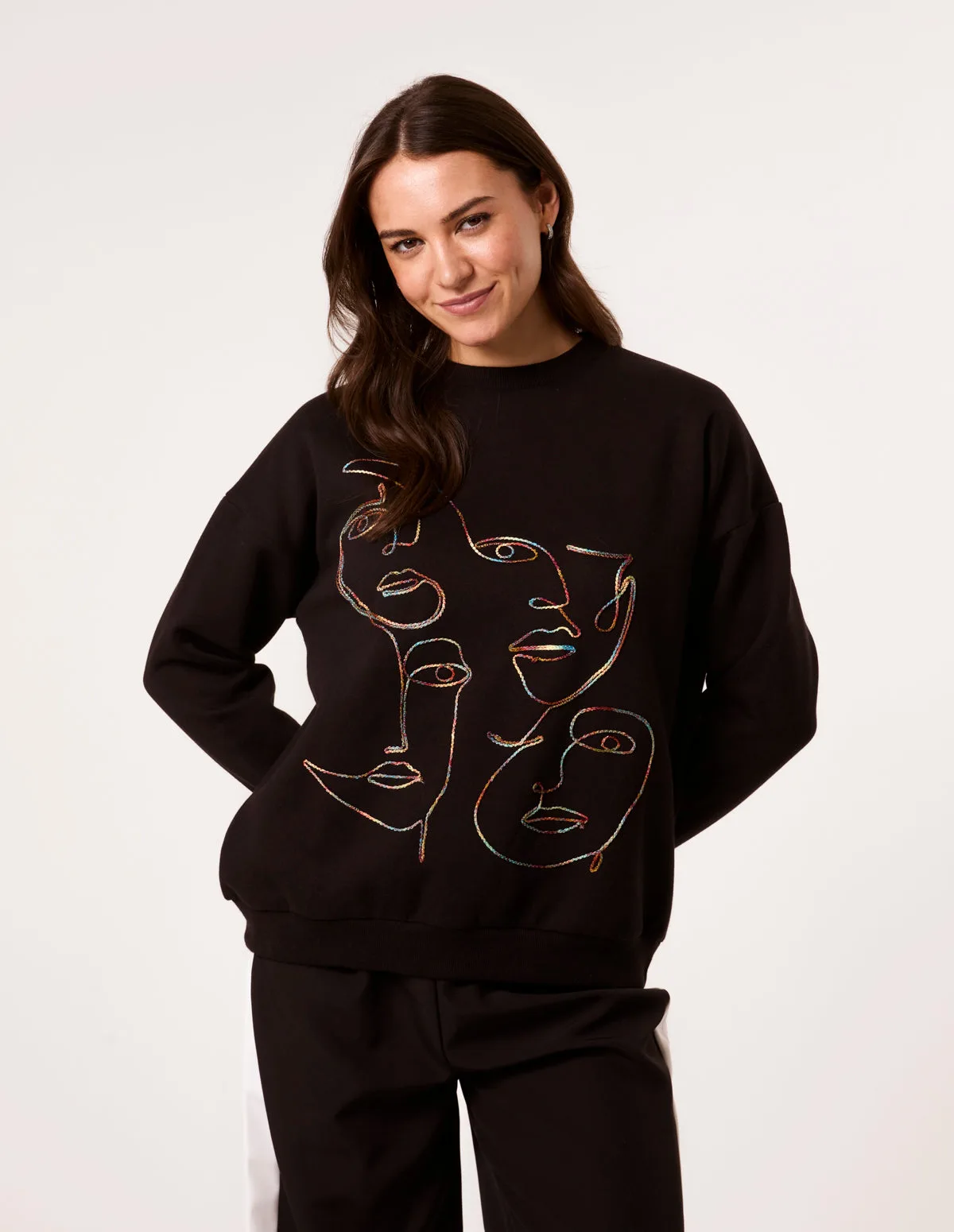 Face Stitch Sweatshirt - S/M / BLACK - female - Blue Vanilla - FashionsVida