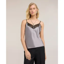 Top de mujer de raso con borde de tul tirantes finos ajustables