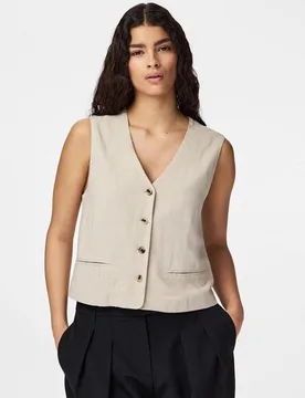 Pieces - Chaleco de lino de mujer - Pieces - FashionsVida
