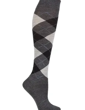 Women's 1 Pair Marylebone Argyle Wool Knee High Socks Charcoal 36-41 - Grey - Size: Small - Burlington - FashionsVida