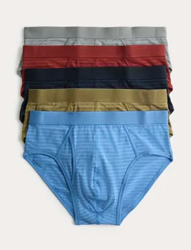 Pack Cotton Stretch Striped Briefs Multi male - M&S - FashionsVida