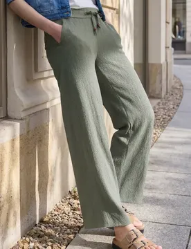 Street One Wide Leg Hose in Crinkle Crash Struktur female Grün