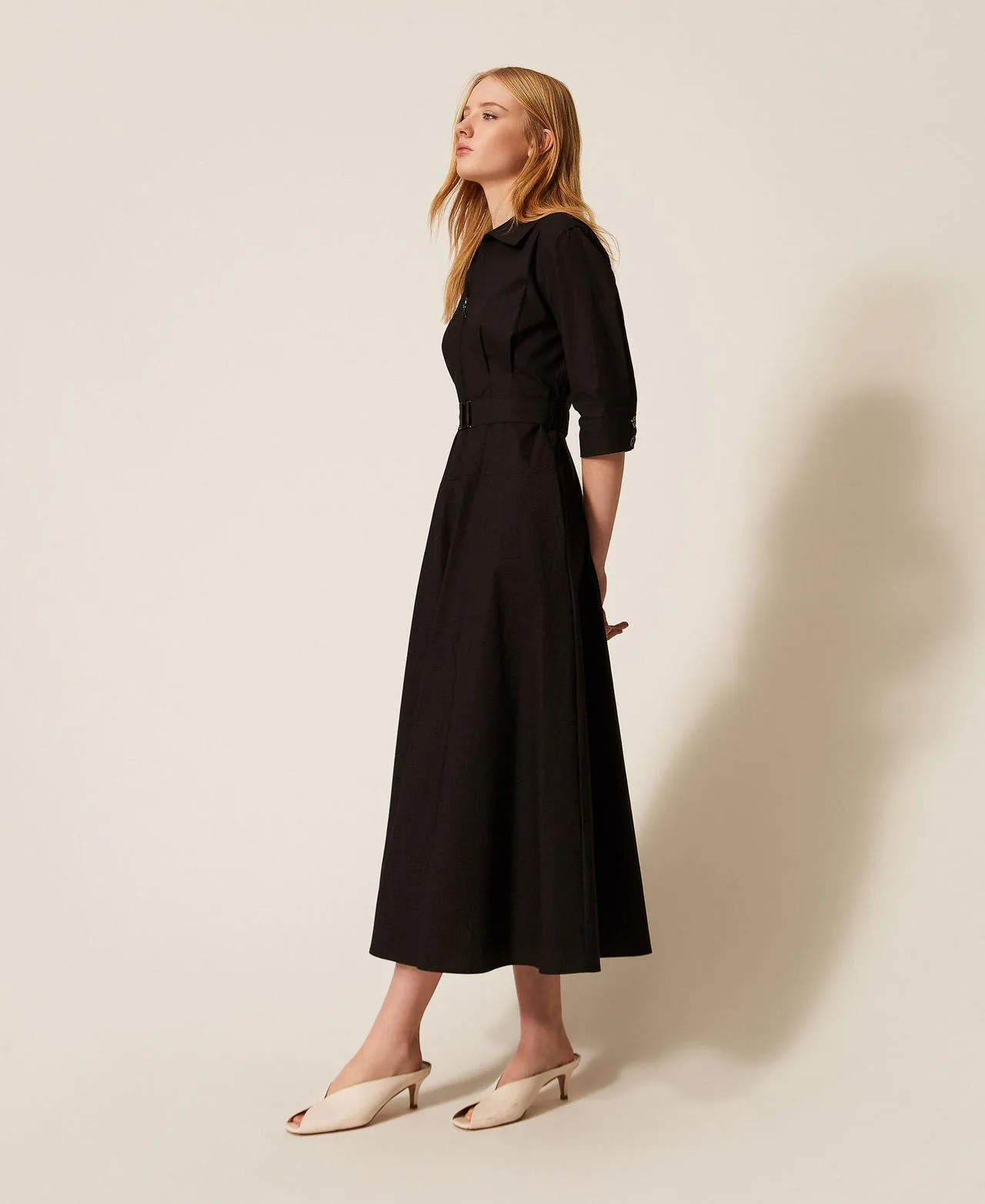 Robe longue en popeline avec ceinture - Actitude by Twinset - FashionsVida