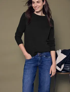 Street One Softer Rundhals Pullover female Schwarz