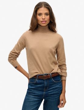 Superdry Damen Klassischer Rollkragenpullover Beige - Größe: 38