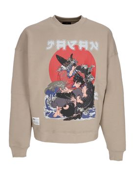 Felpa Girocollo Uomo Japan Warrior Crewneck Vintage Sand