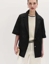 Lyocell Rich Short Sleeve Jacket with Linen Black female