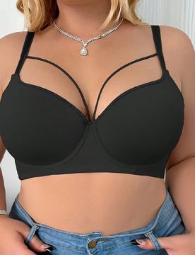Sujetador de lencería multifuncional negro suave de talla grande para mujer, sexy, con copa delgada, cómodo y transpirable, con aro de elevación y