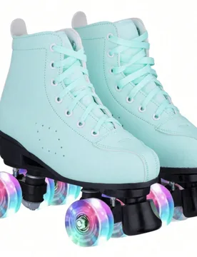Par de patines de ruedas de 4 ruedas con cordones y parte superior alta de PU - Shein - FashionsVida