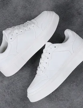 Temporadas Zapatillas blancas para hombre, suela gruesa y ligera para uso casual deportivo, suela blanda y transpirable, cómoda, talla extra grande 4 - Shein - FashionsVida