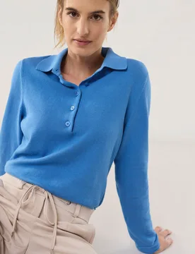 Polo-Pullover mit Seide, normale Größen, Farbe Blau, 46, edle Baumwoll-Seiden-Mischung modern und doch zeitlos Damen - Walbusch - FashionsVida