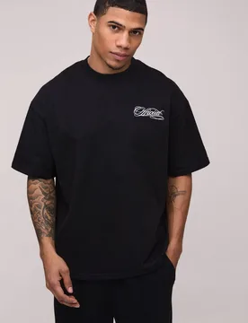 Men's Oversized Official Embroidered Heavyweight Extended Neck T-Shirt Black Size Medium Black M - boohooMAN - FashionsVida