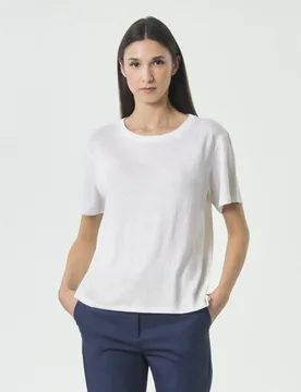 T-shirt girocollo a maniche corte Weekend bianca in lino stretch - Max Mara - FashionsVida