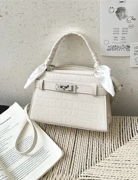 Bolso de mano de moda para mujer con bufanda, bolso de hombro cruzado con patrón clásico de cocodrilo - Shein - FashionsVida