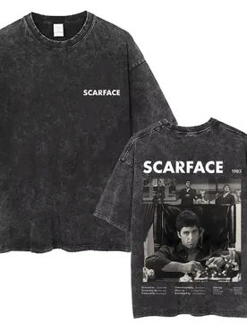 S Classic Gangsters Movie Scarface Double Sided Print T-shirts Tony Montana Al Pacino Vintage Washed Tshirt Men Rock T Shirts - Aliexpress - FashionsVida