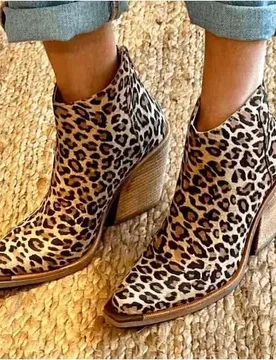 Drop Shipping Woman Leopard Pointed Toe Zipper Back Chunky Heels Ankle Boots Female Fashion Run Way Modern Short Booties Shoes - Aliexpress - FashionsVida