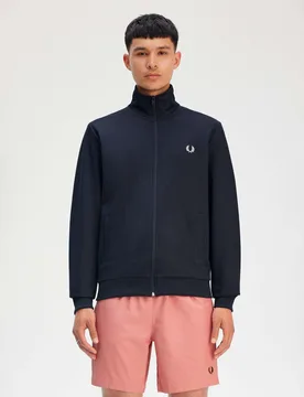 Felpa blu in misto cotone con chiusura zip - Fred perry - FashionsVida