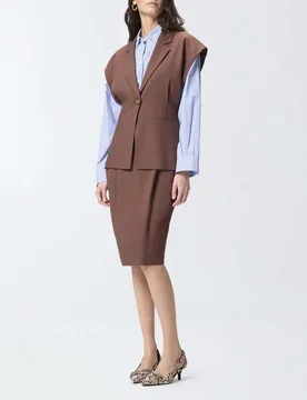 Gilet marrone in misto viscosa con pince e tasche a filetto - PINKO - FashionsVida