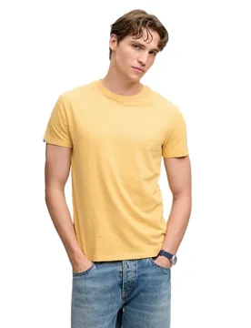 T-shirt à Manches Courtes Essential Stacked Logo Embroidered Ochre Yellow Marl / Yolk Yellow M - Superdry - FashionsVida