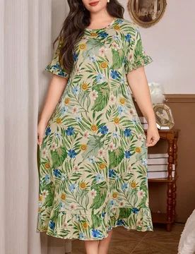 Camisón de manga corta con estampado floral y volantes, vestido de dormir tipo "Moo Moo" de talla grande - Shein - FashionsVida