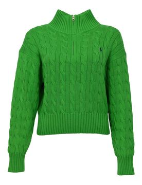 Maglia Intrecciata In Cotone Con Zip Green