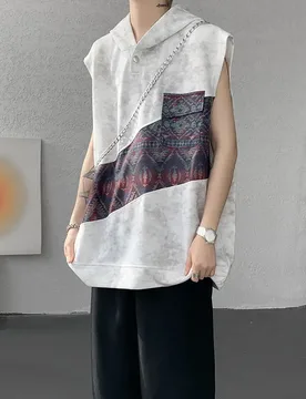 Retro Ethnic Style Men's Oversized Tie Dye Hooded Vest Jacquard Patchwork Casual Streetwear Male Clothing - Aliexpress - FashionsVida