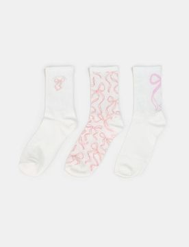 Calzini alti con motivo fiocchi 3 pack - bianco