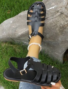 Sandalias planas casuales retro 2025, zapatos romanos con tejido transpirable y calado