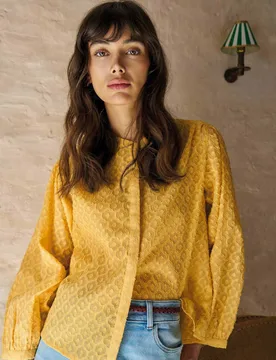 Cotton Rich Jacquard Blouson Sleeve Blouse Yellow Mix female - White stuff - FashionsVida