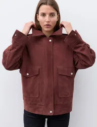 Suede Collared Bomber Jacket Cranberry female