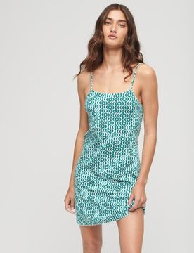 Superdry Damen Bedrucktes Mini-trägerkleid aus Jersey Blau - Größe: 44