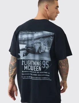 Men's Oversized Disney Cars License Back Print T-Shirt Black Size 3X-Large Black 3XL - boohooMAN - FashionsVida