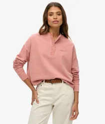 Superdry Damen Rundhals-sweatshirt mit Aufgesticktem Core-logo und Knopfleiste Pink - Größe: 38