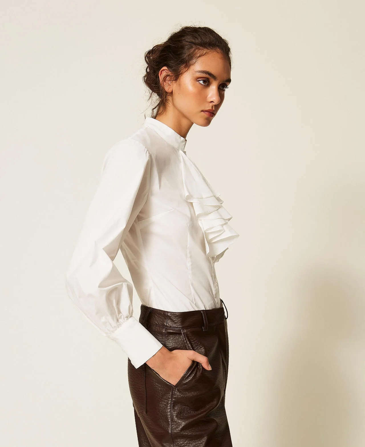 Chemise en popeline avec volant - Actitude by Twinset - FashionsVida