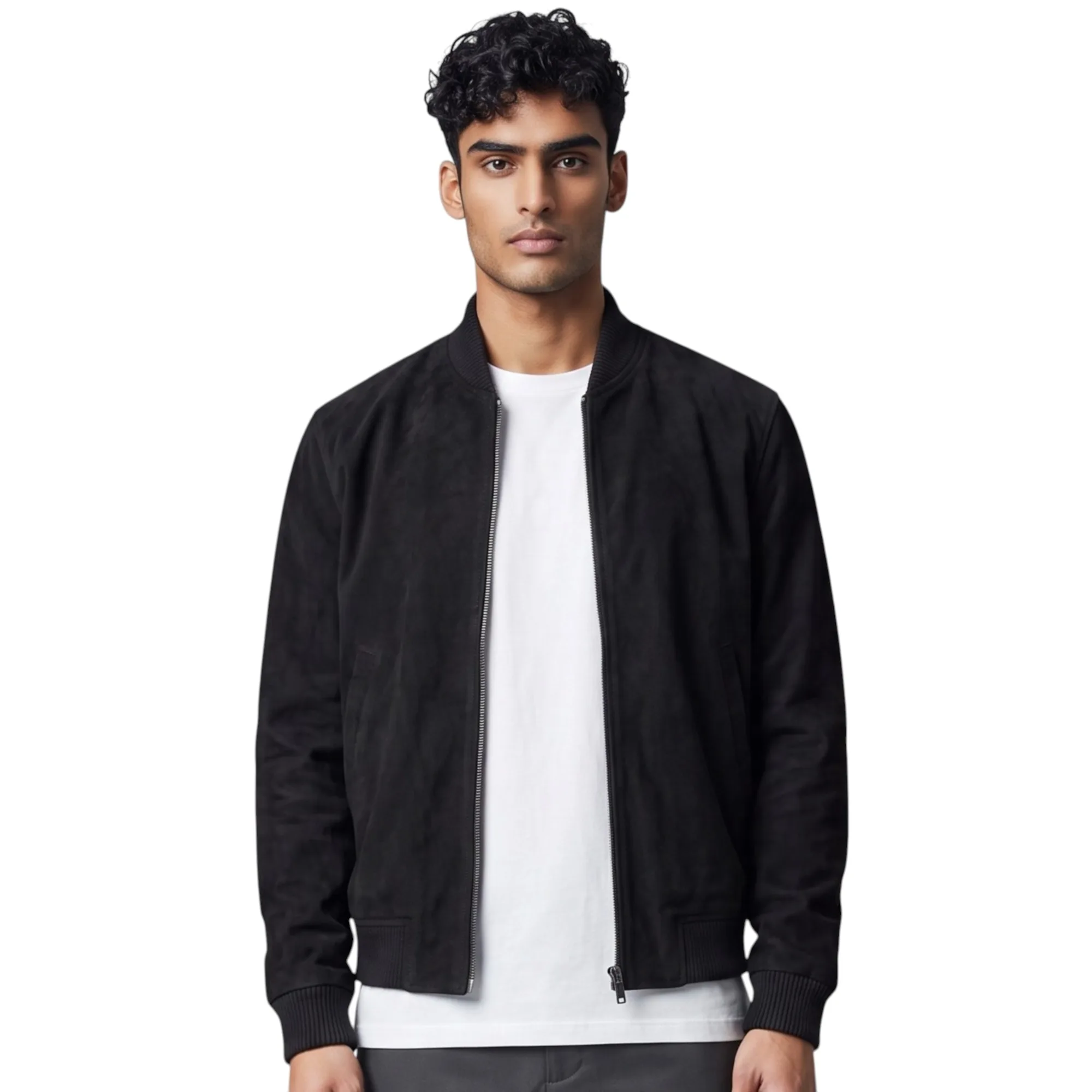 Mens Black Goat Suede Ma-1 Bomber Jacket-Antalya - Size Medium - Infinity Leather - FashionsVida