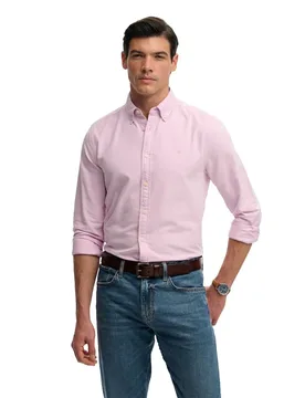 Camicia A Maniche Lunghe Preppy Oxford Pink Chambray S - Superdry - FashionsVida