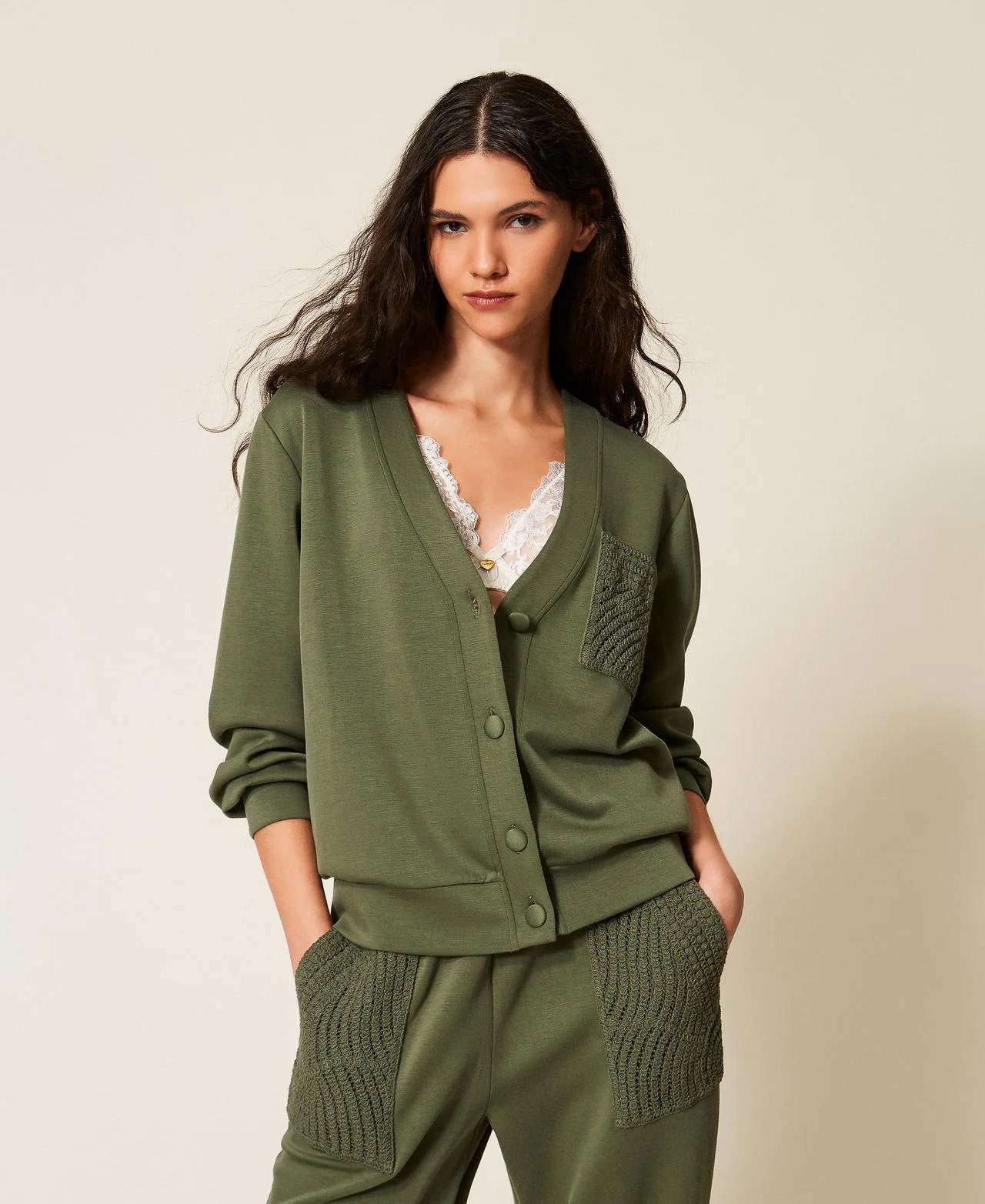 Cardigan en scuba avec crochet - TWINSET - FashionsVida