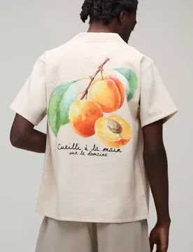 Men's Regular Fit Fruit Back print Short Sleeve Shirt Stone Size X-Small Stone XS - boohooMAN - FashionsVida